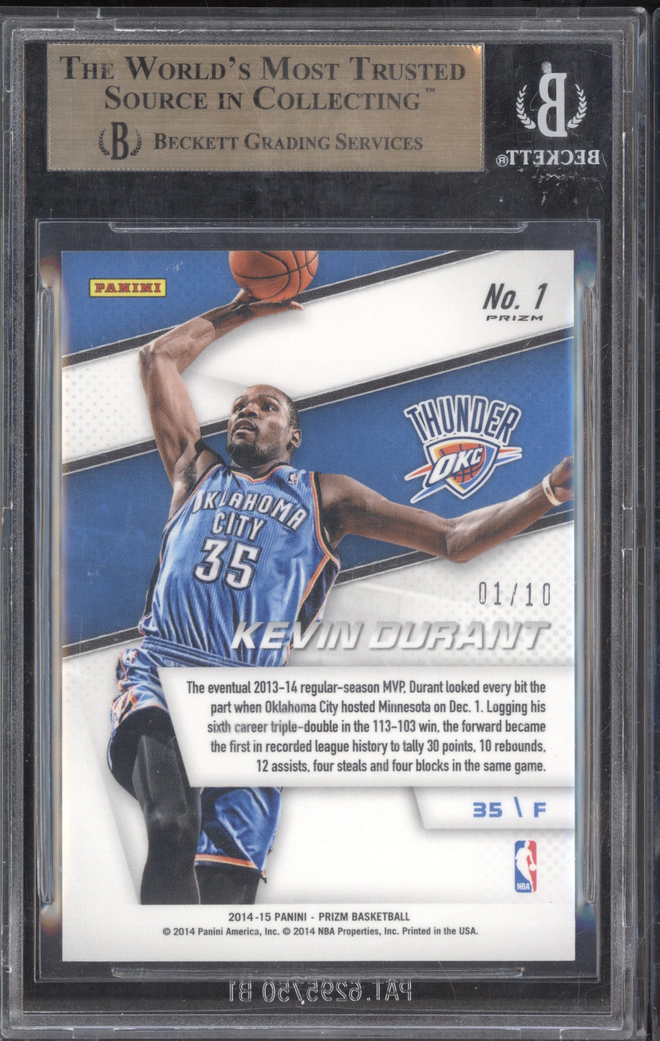 Kevin Durant 2014-15 Panini Prizm 1 Representatives Gold Pulsar 1/10 BGS 10