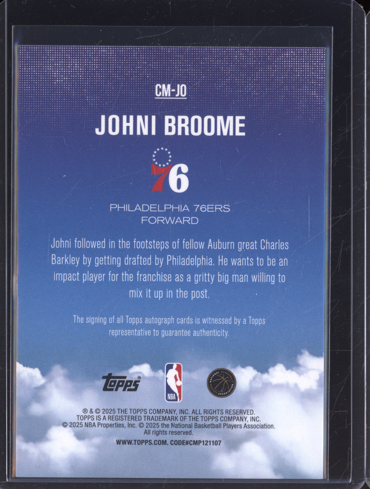 2025 NBA Basketball Topps Contemporary Marks Johni Broome Rookie Auto CM-JO RC
