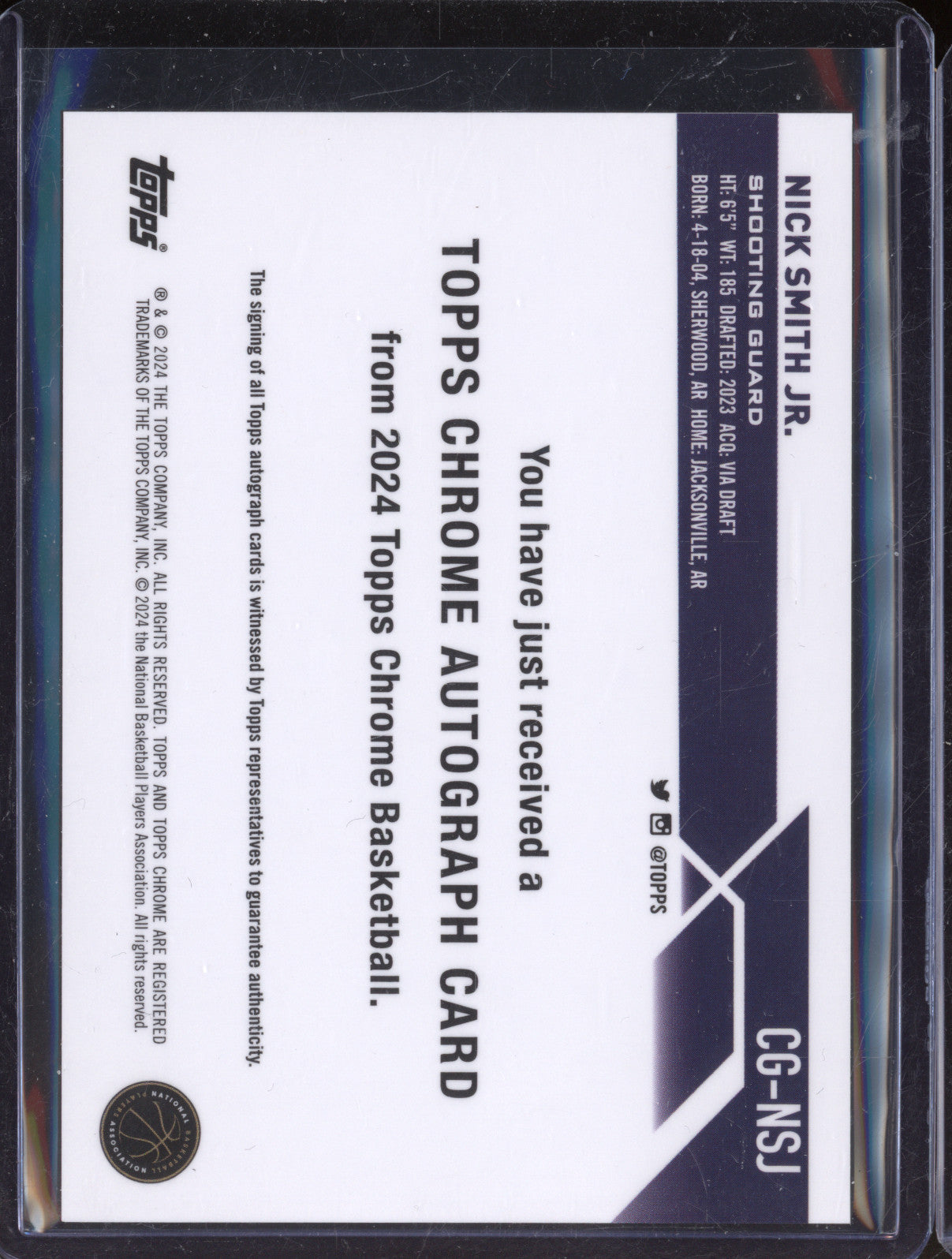 Nick Smith Jr 2024 Topps Chrome CG-NSJ Autograph RC