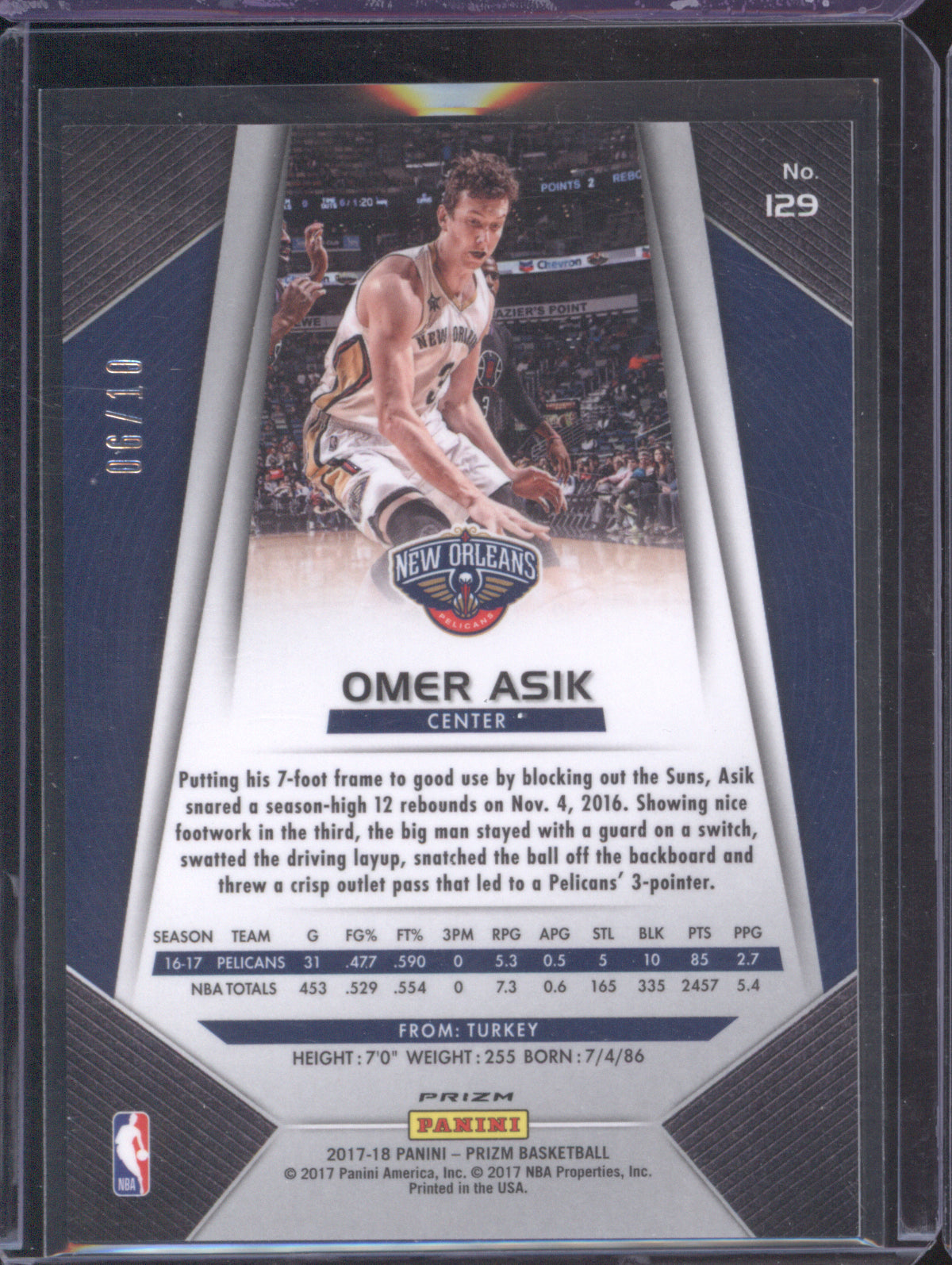 Omer Asik 2017-18 Panini Prizm 129 Gold /10