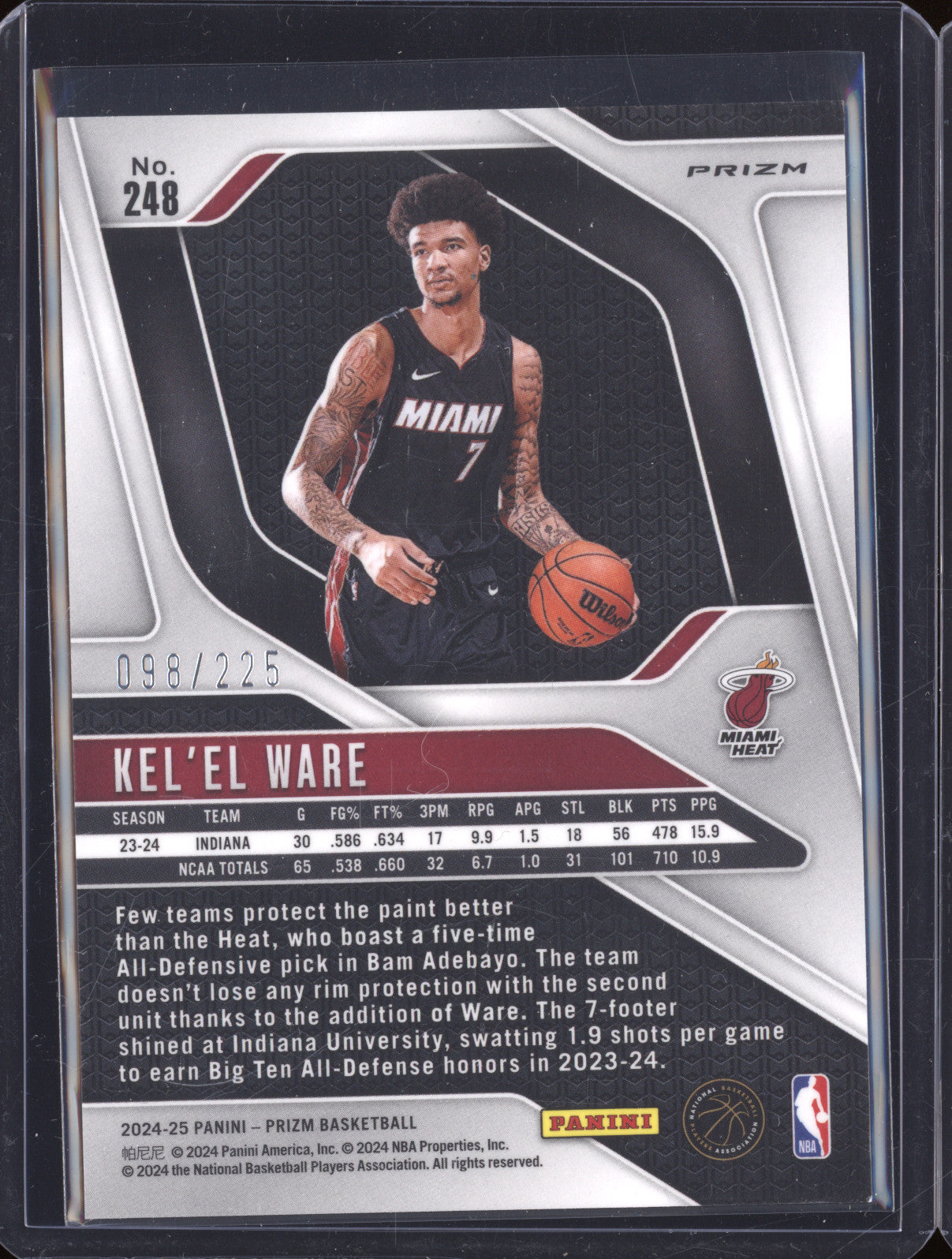 2024-25 Panini Prizm 248 Kel'el Ware Basketball Prizm 098/225 RC