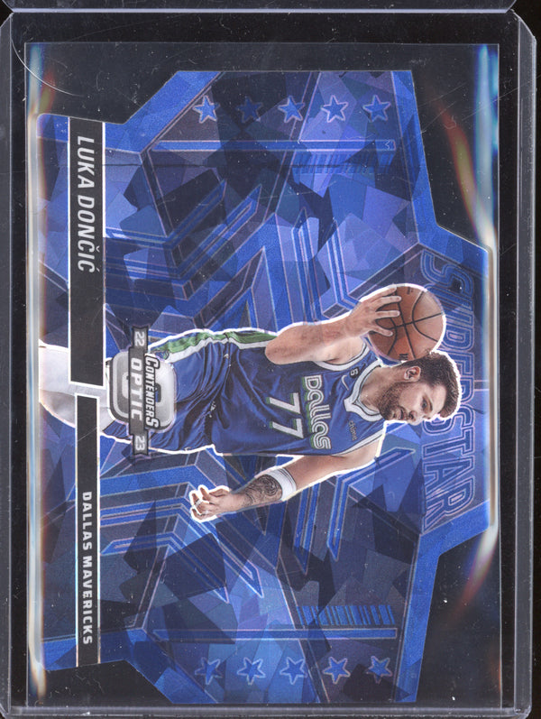 Luka Doncic 2022-23 Panini Contenders Optic 3 Superstars Blue Cracked Ice 32/75