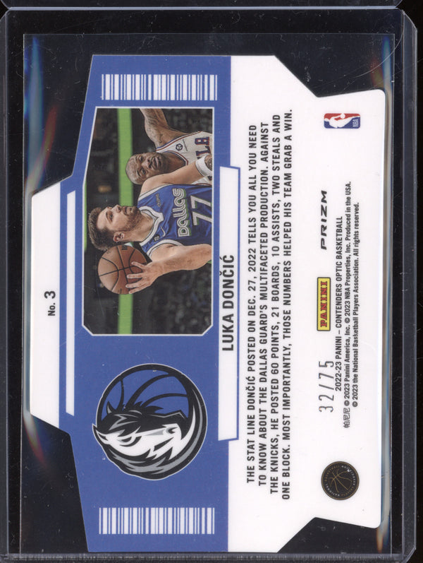 Luka Doncic 2022-23 Panini Contenders Optic 3 Superstars Blue Cracked Ice 32/75