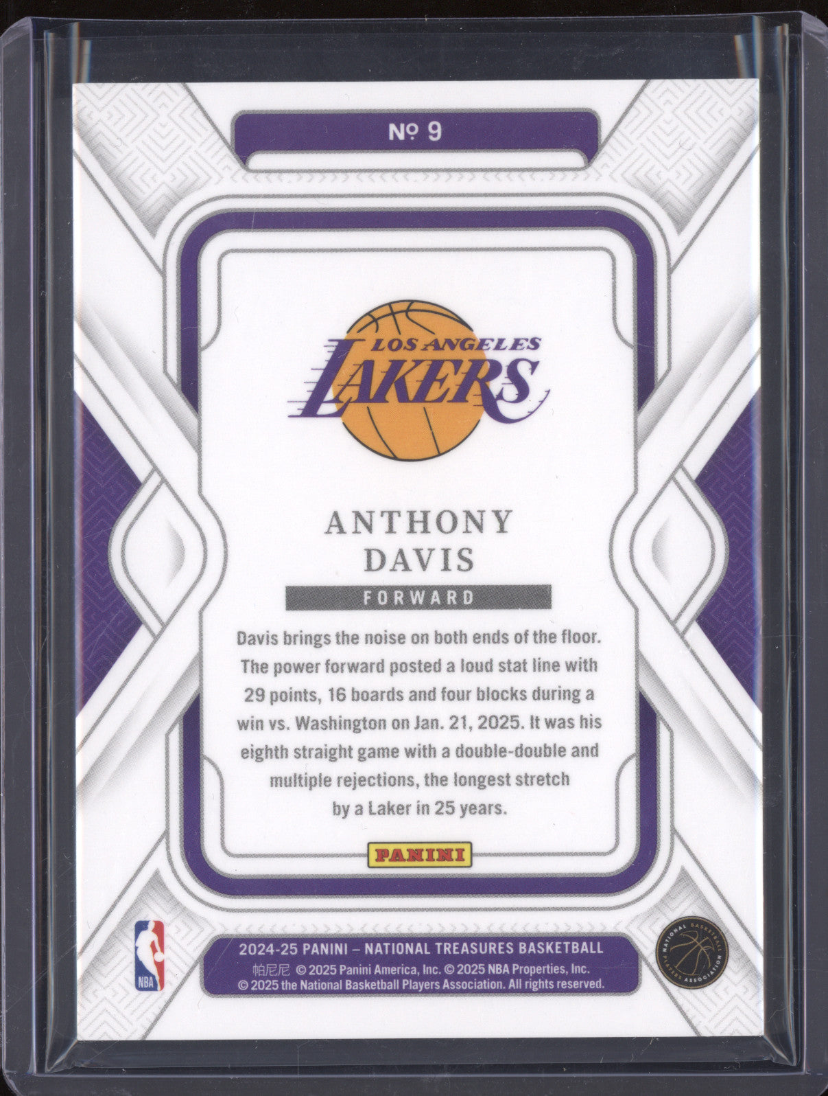 2024-25 Panini National Treasures 9 Anthony Davis 38/75