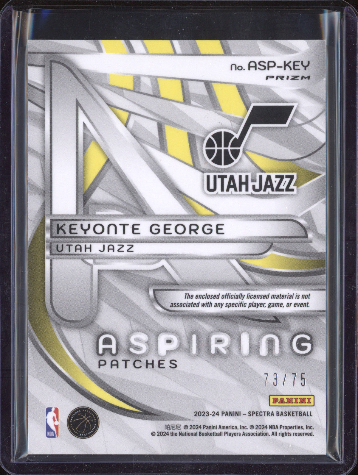 Keyonte George 2023-24 Panini Spectra Aspiring Patches Interstellar RC 73/75