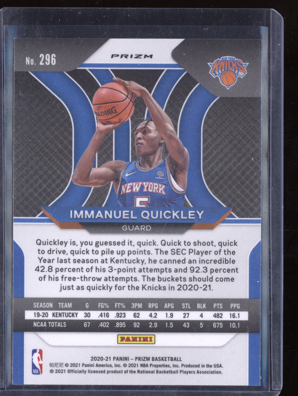 Immanuel Quickley 2020-21 Panini Prizm 296 Purple Wave RC