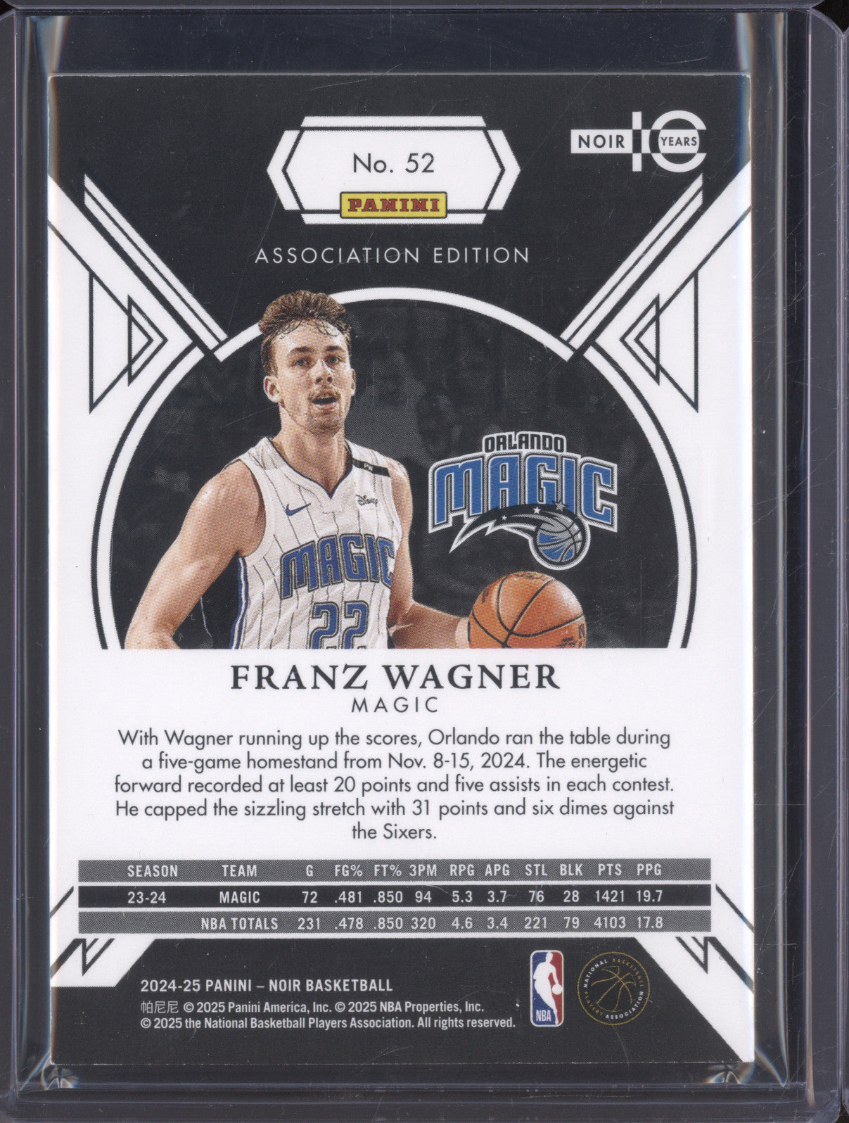 2024-25 Panini Noir Association Edition 52 Franz Wagner 01/15
