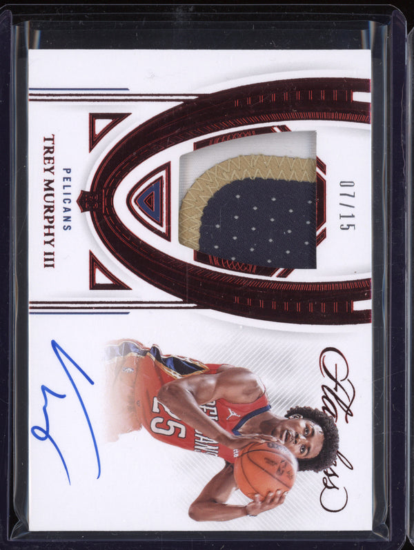 Trey Murphy III 2021-22 Panini Flawless FPA-TMY Flawless Patch Autograph Ruby RC 7/15