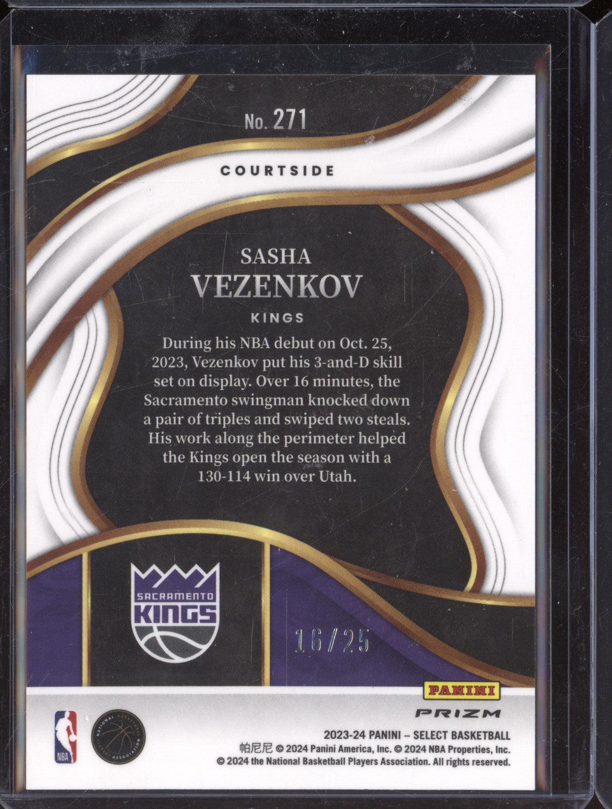 Sasha Vezenkov 2023-24 Panini Select 271 Courtside Tie-Dye RC 16/25