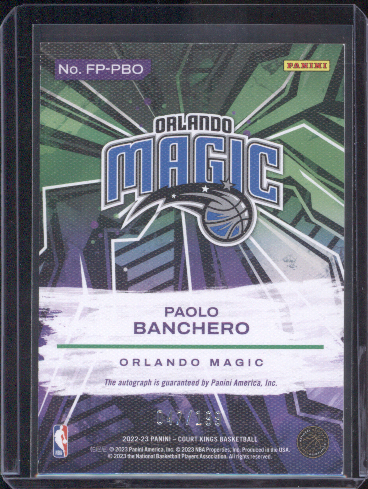 Paolo Banchero 2022 Panini Court Kings FP-PBO Fresh Paint Auto RC /199