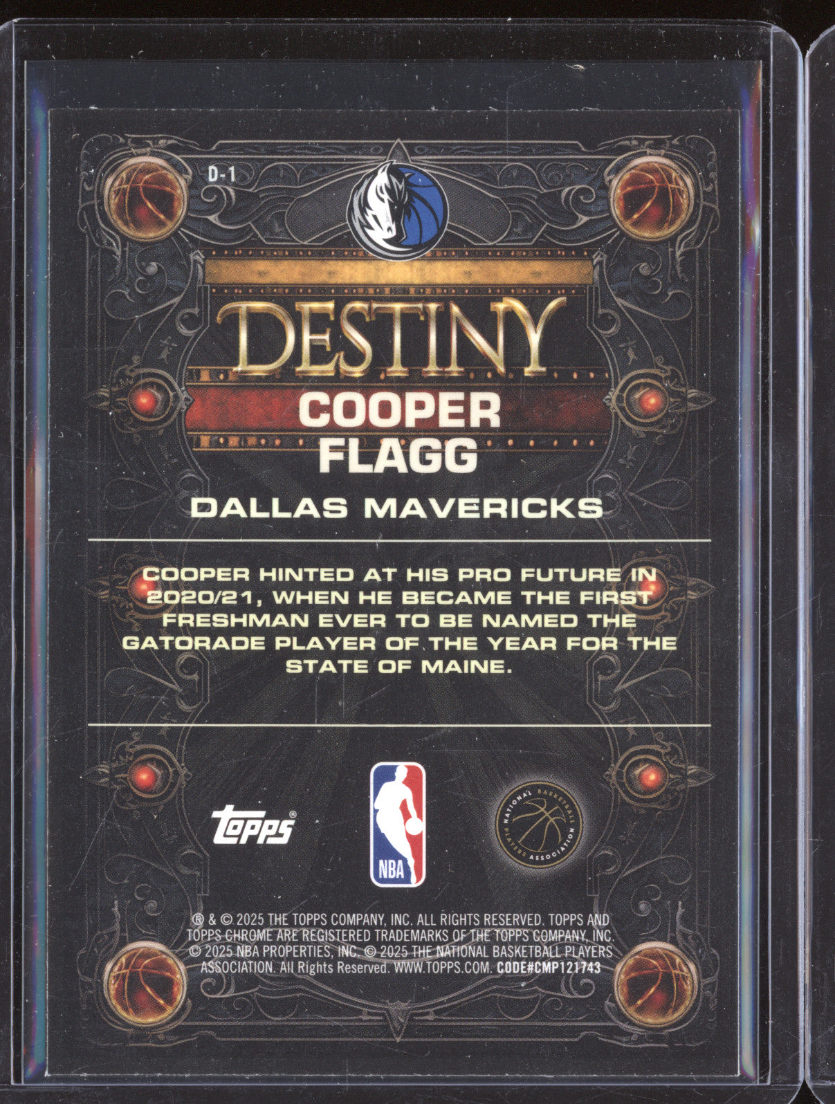 Cooper Flagg 2025-26 Topps Chrome Destiny D-1 RC