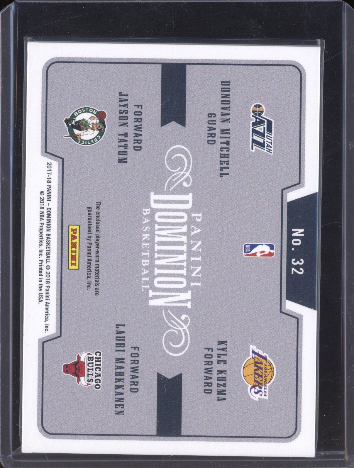 2017-18 Panini Dominion Mitchell Tatum Kuzma Markkanen Quad Rookies Patch 10/10