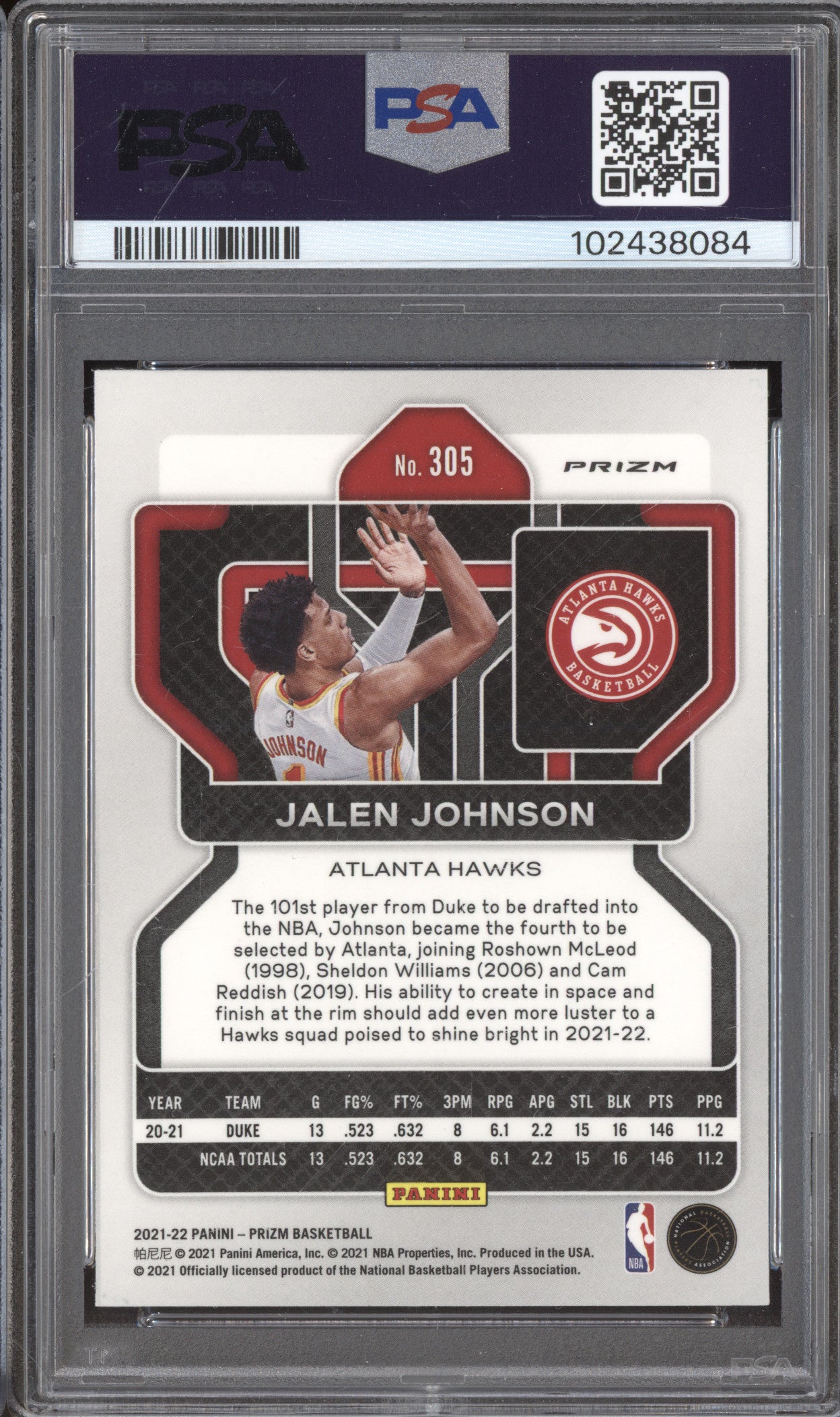 Jalen Johnson 2021-22 Panini Prizm 305 Red White Blue RC PSA 9