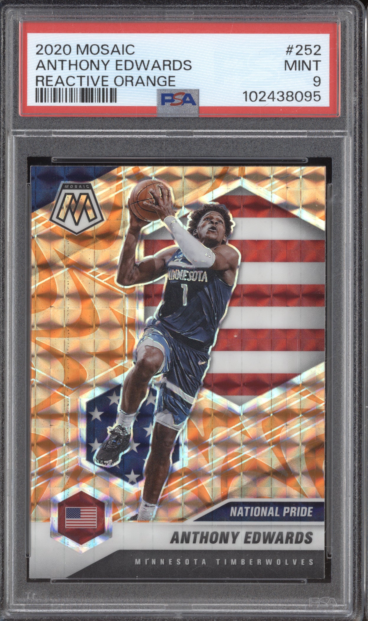 Anthony Edwards  Panini Mosaic 252 Reactive Orange RC PSA 9