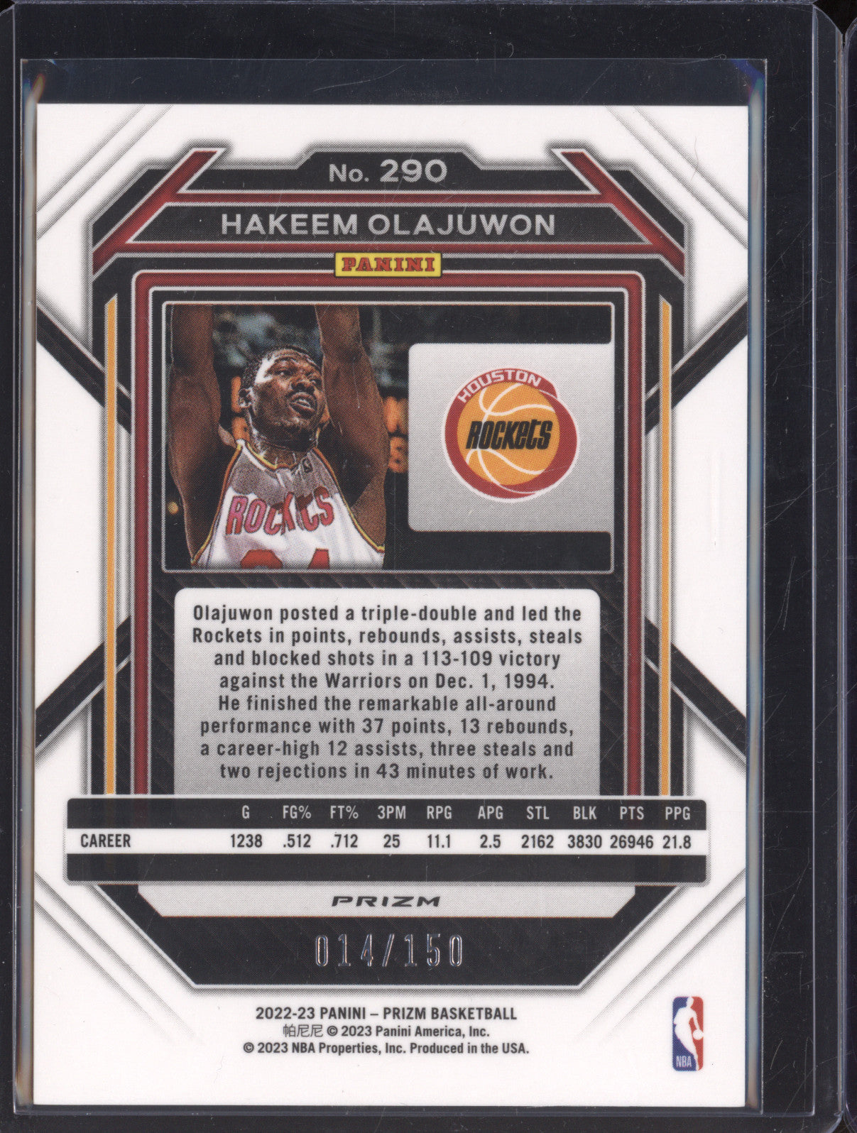 2022-23 Panini Prizm 290 Hakeem Olajuwon Blue Fast Break 014/150