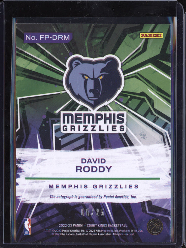 David Roddy 2022-23 Panini Court Kings Fresh Paint Signature Sapphire RC 6/25