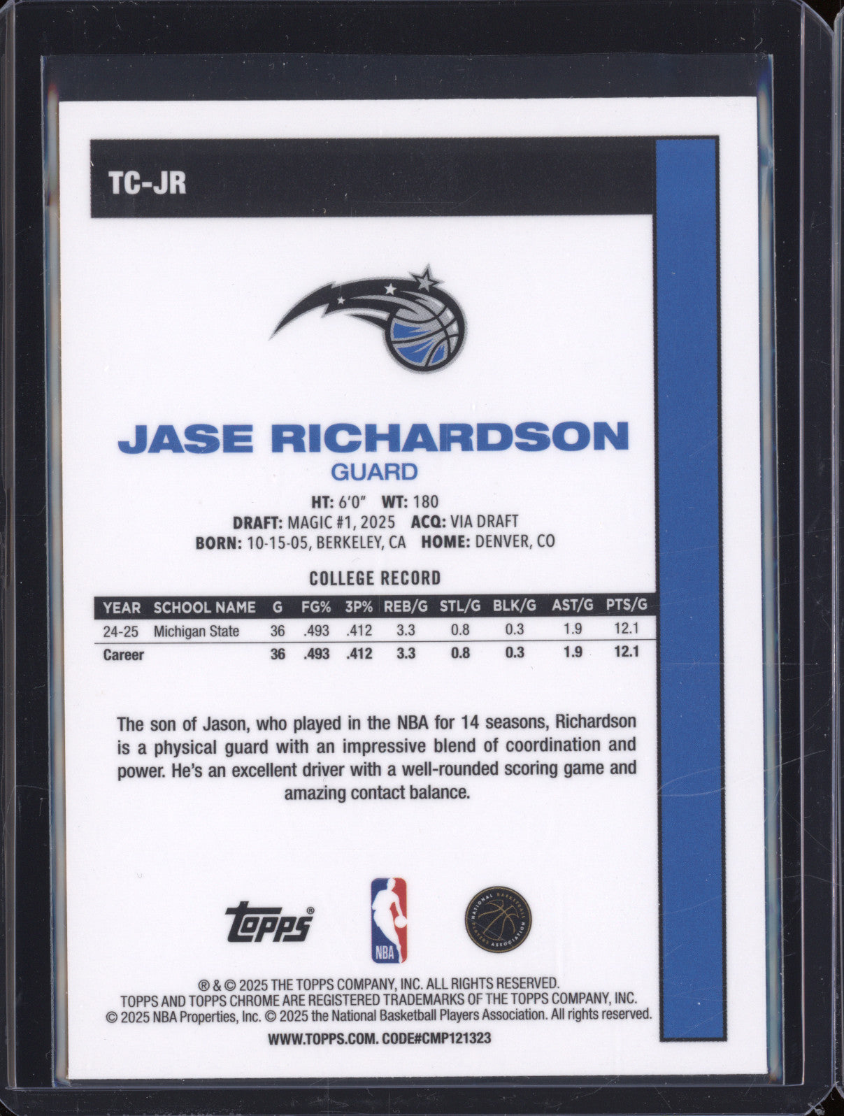 2025 Topps Basketball TC-JR Jase Richardson 1980-81 Chrome RC