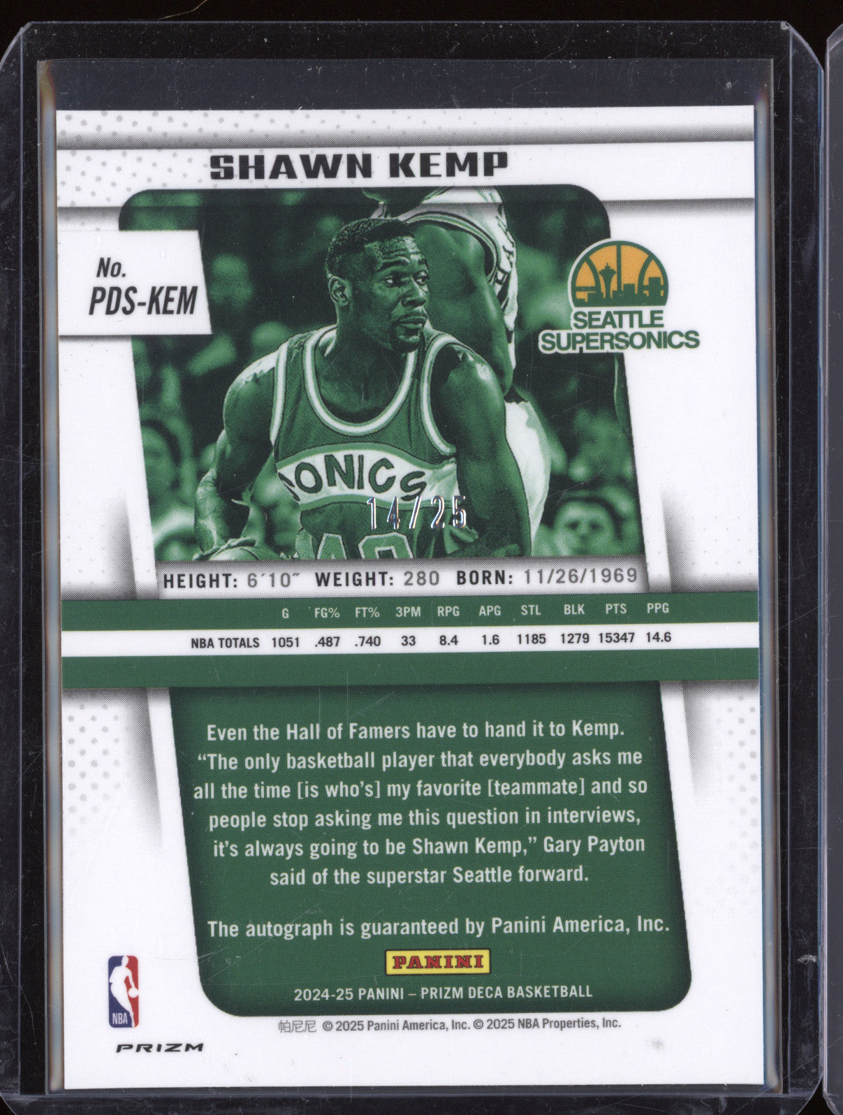 2024-25 Panini Prizm Deca PDS-KEM Shawn Kemp Mojo Auto /25