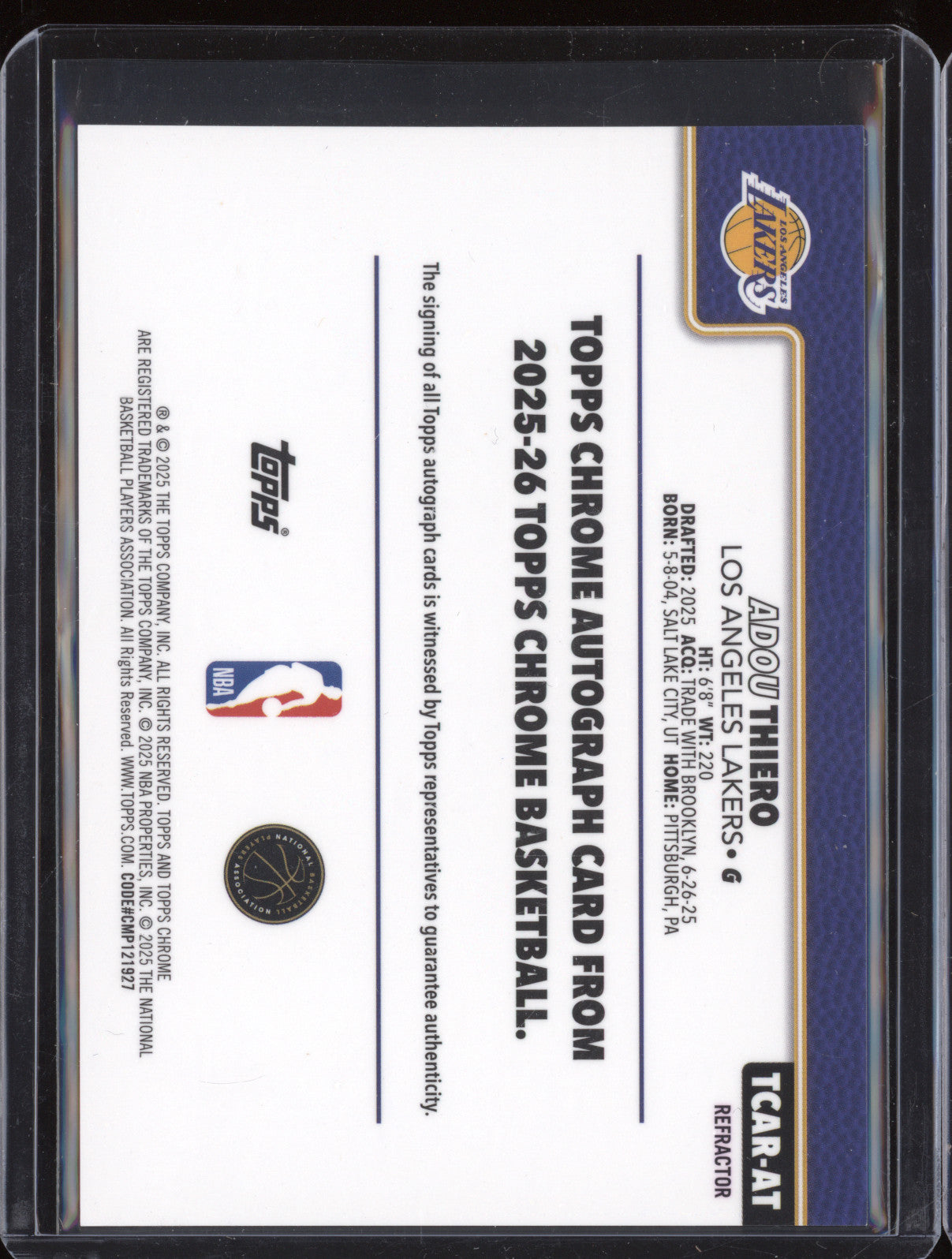 Adou Thiero 2025-26 Topps Chrome TCAR-AT Rookie Auto Refractor RC