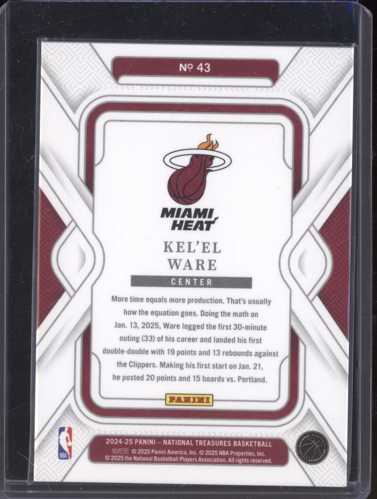 2024-25 Panini National Treasures 43 Kel'el Ware 21/24 RC