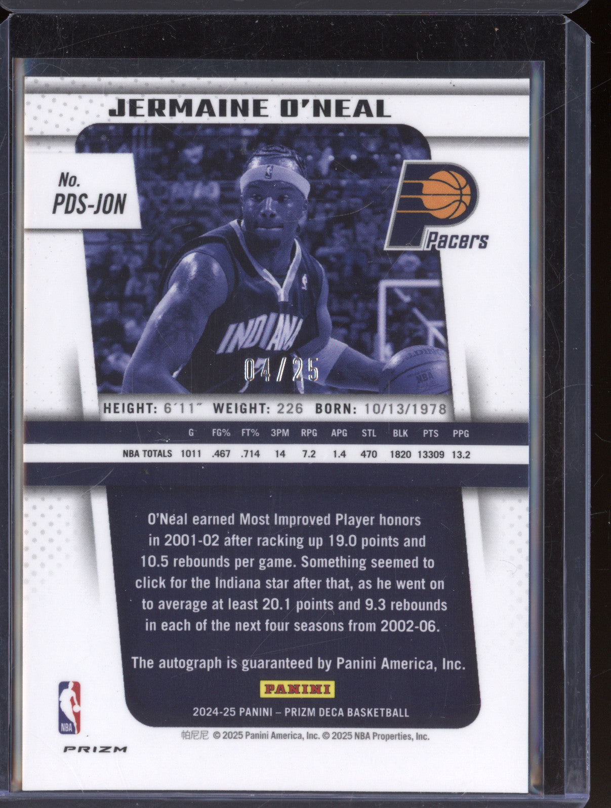 2024-25 Panini Prizm Deca PDS-JON Jermaine O'Neal Mojo Auto /25