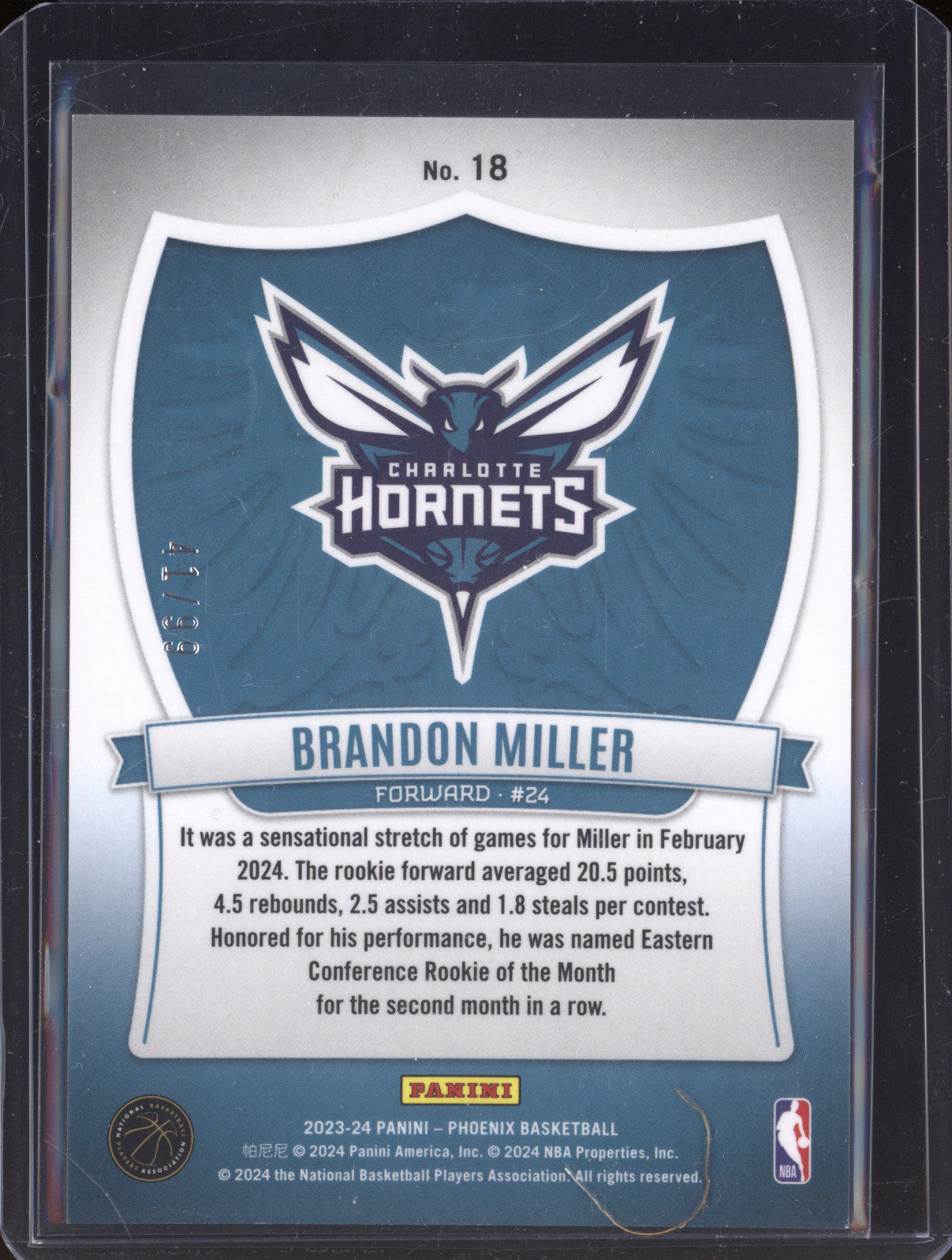 Brandon Miller 2023-24 Panini Phoenix 18 Crusade Pink RC 41/99