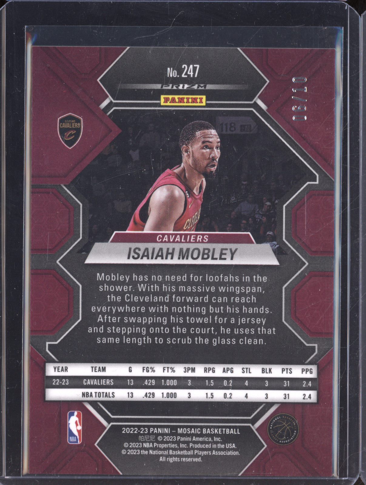 2022-23 Panini Mosaic 247 Isaiah Mobley Gold Fast Break RC 06/10