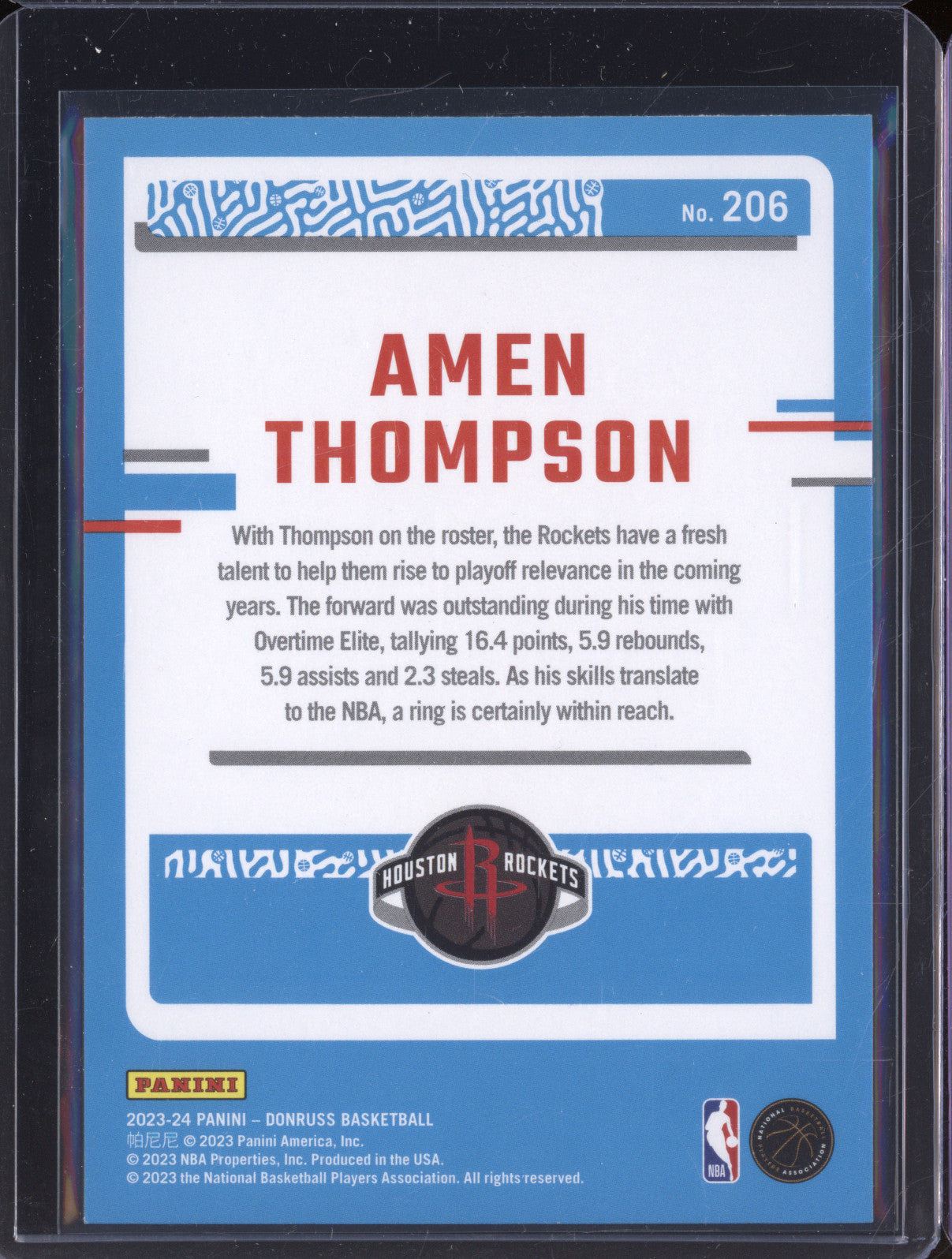 2023-24 Panini Donruss 206 Amen Thompson Rated Rookie Red RC
