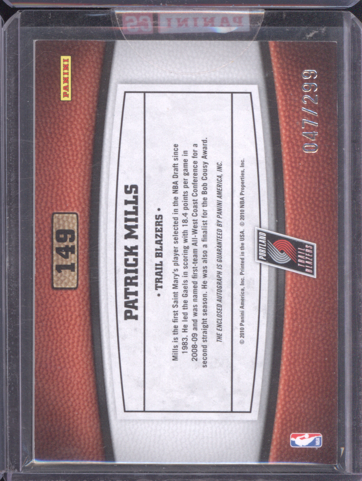 Patrick Mills 2010 Panini Timeless Treasures Rookie Recruits Auto 149 RC /299