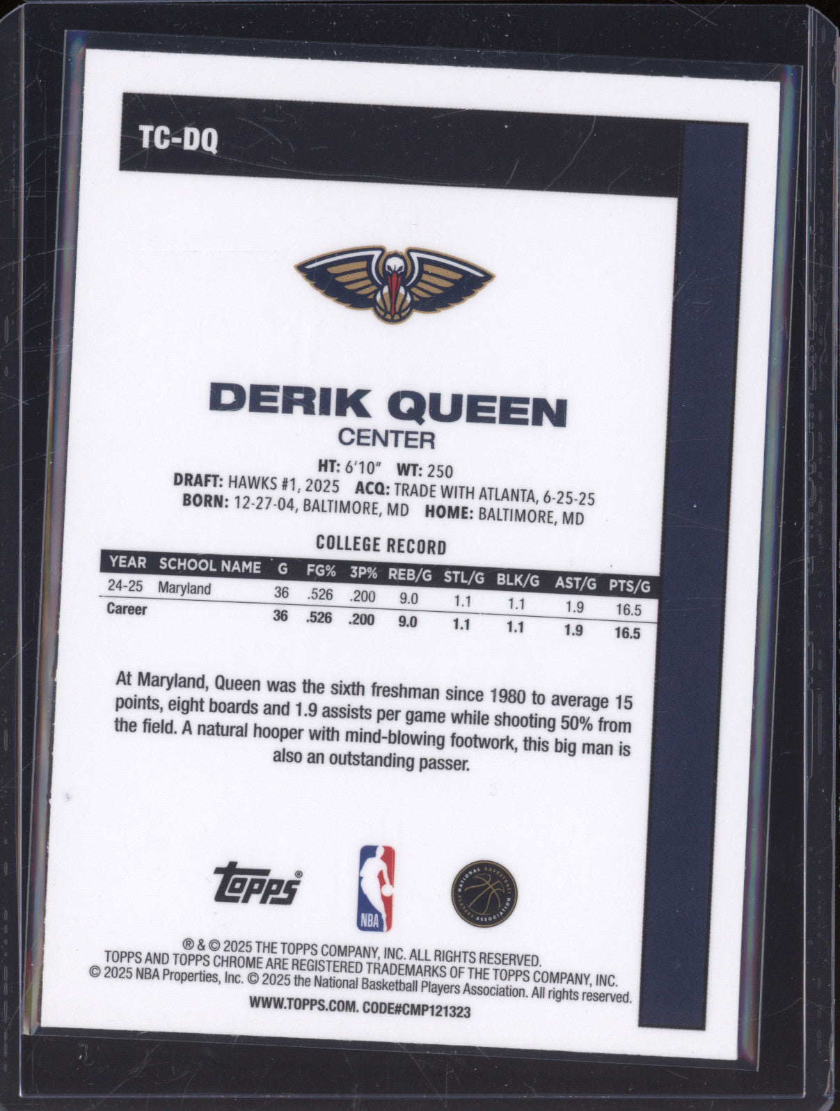 2025 NBA Basketball Topps 1980-81 Chrome TC-DQ Derik Queen Rookie RC