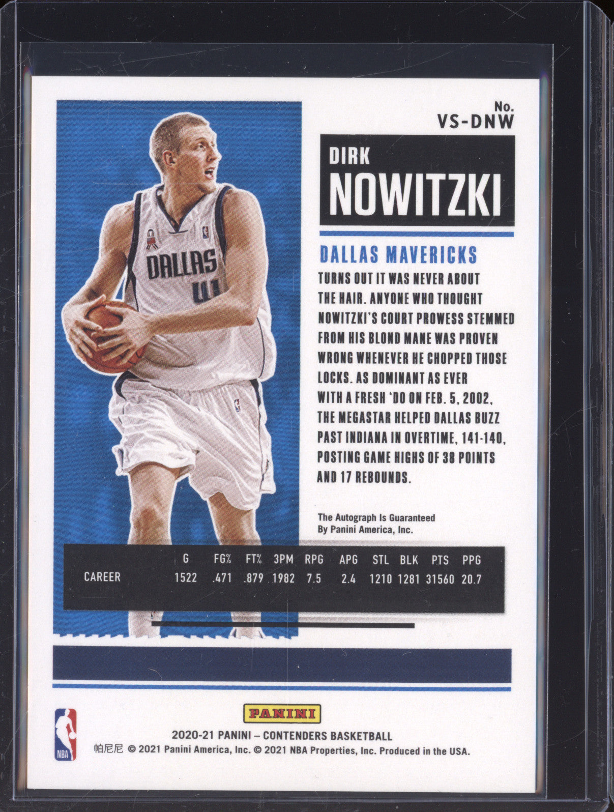 2020-21 Panini Contenders VS-DNW Dirk Nowitzki Playoff Ticket Auto /49