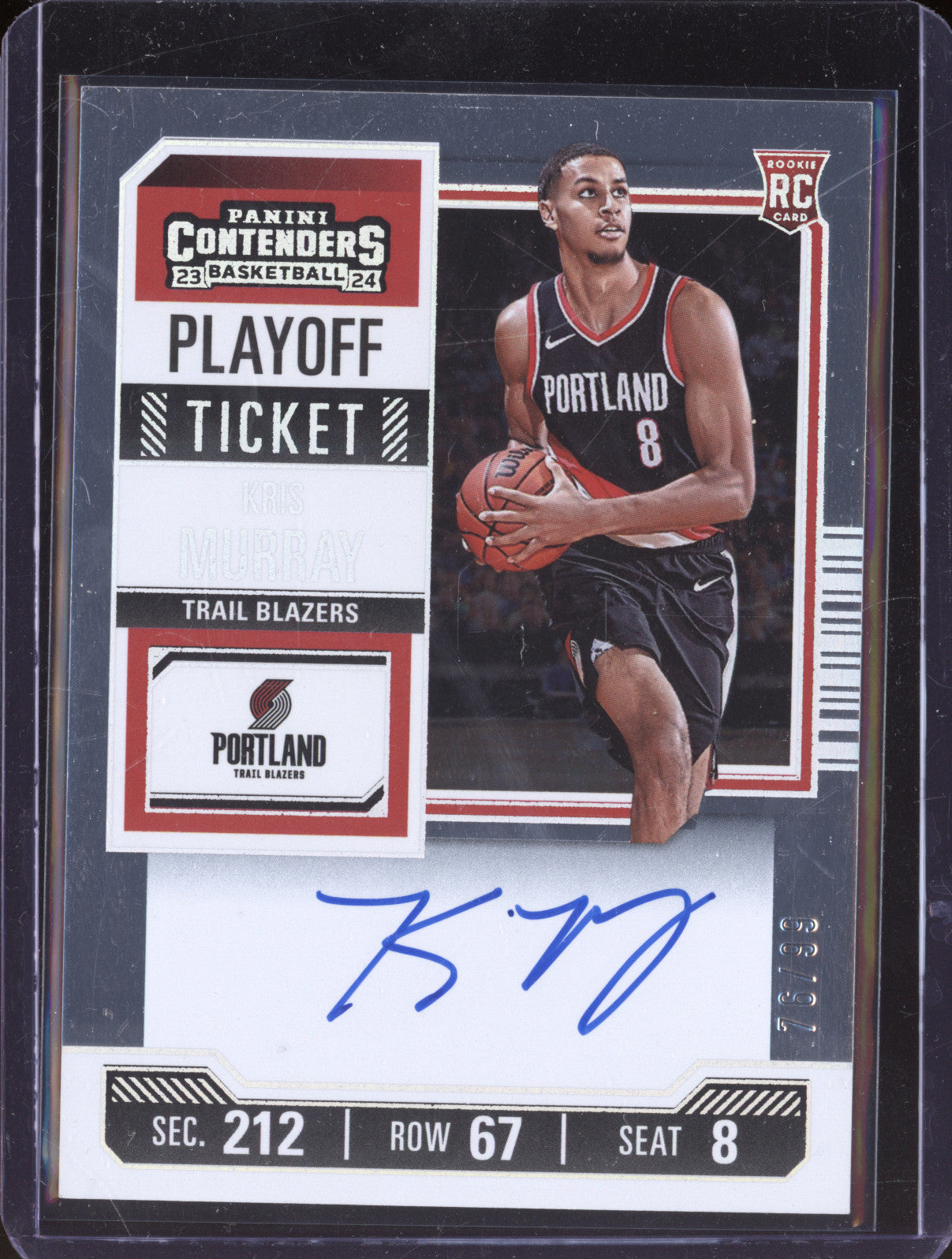 Kris Murray 2023-24 Panini Contenders 125 Playoff Ticket Auto Silver RC 76/99