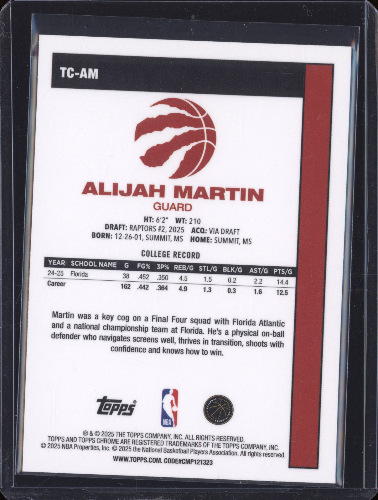 2025 NBA Basketball Topps 1980-81 Chrome TC-AM Alijah Martin Rookie RC