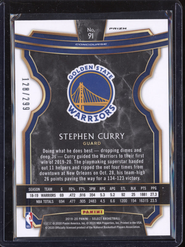 Stephen Curry 2019-20 Panini Select 91 Light Blue Prizm 128/299