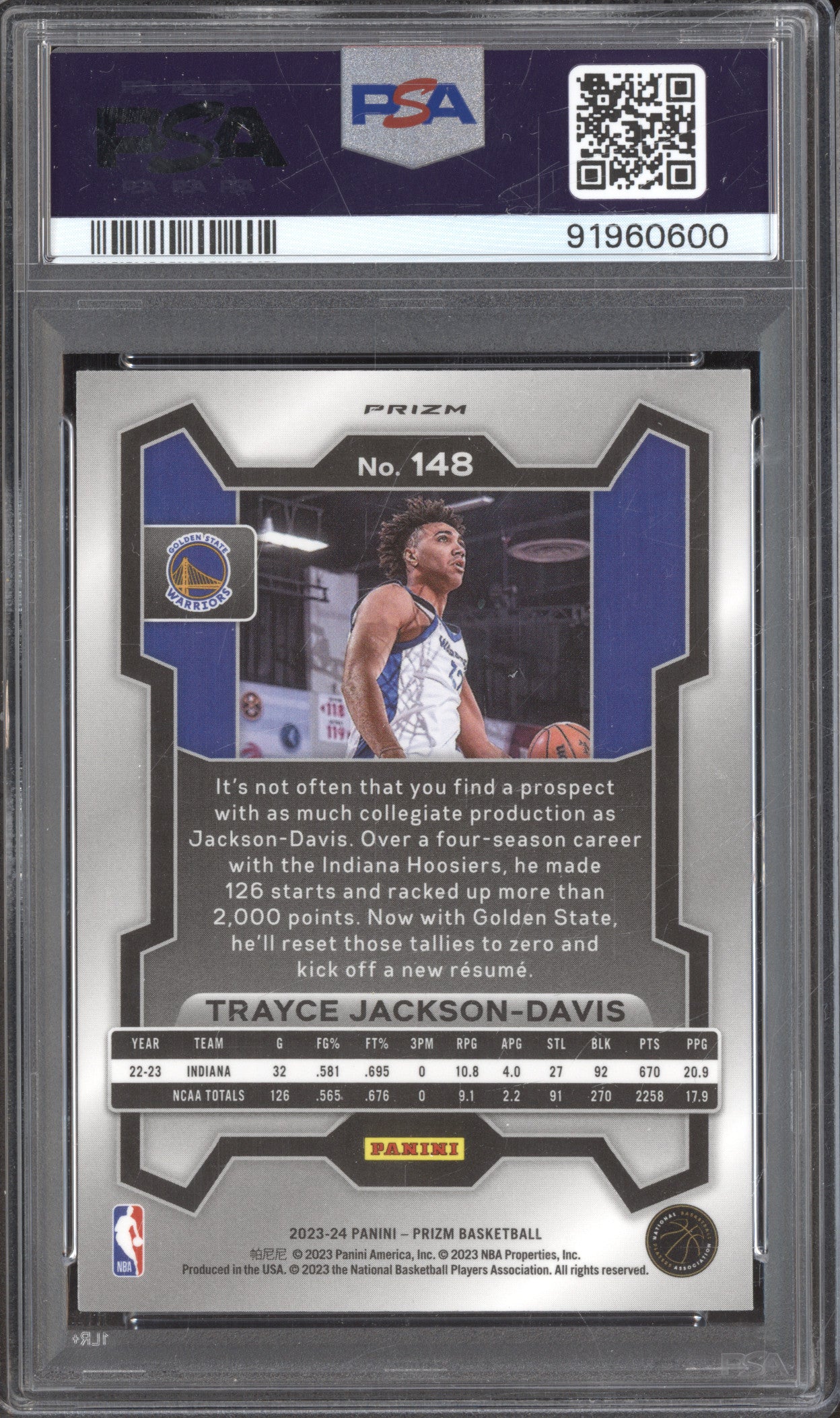 Trayce Jackson-Davis 2023-24 Panini Prizm 148 Silver RC PSA 10