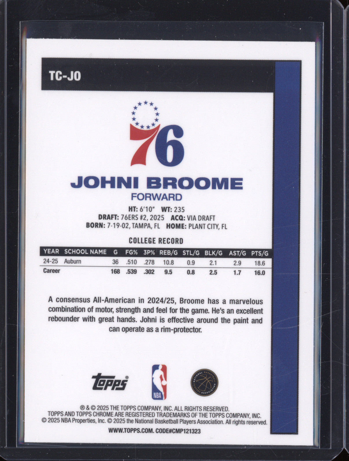 2025 NBA Basketball Topps 1980-81 Chrome TC-JB Johni Broome Rookie RC