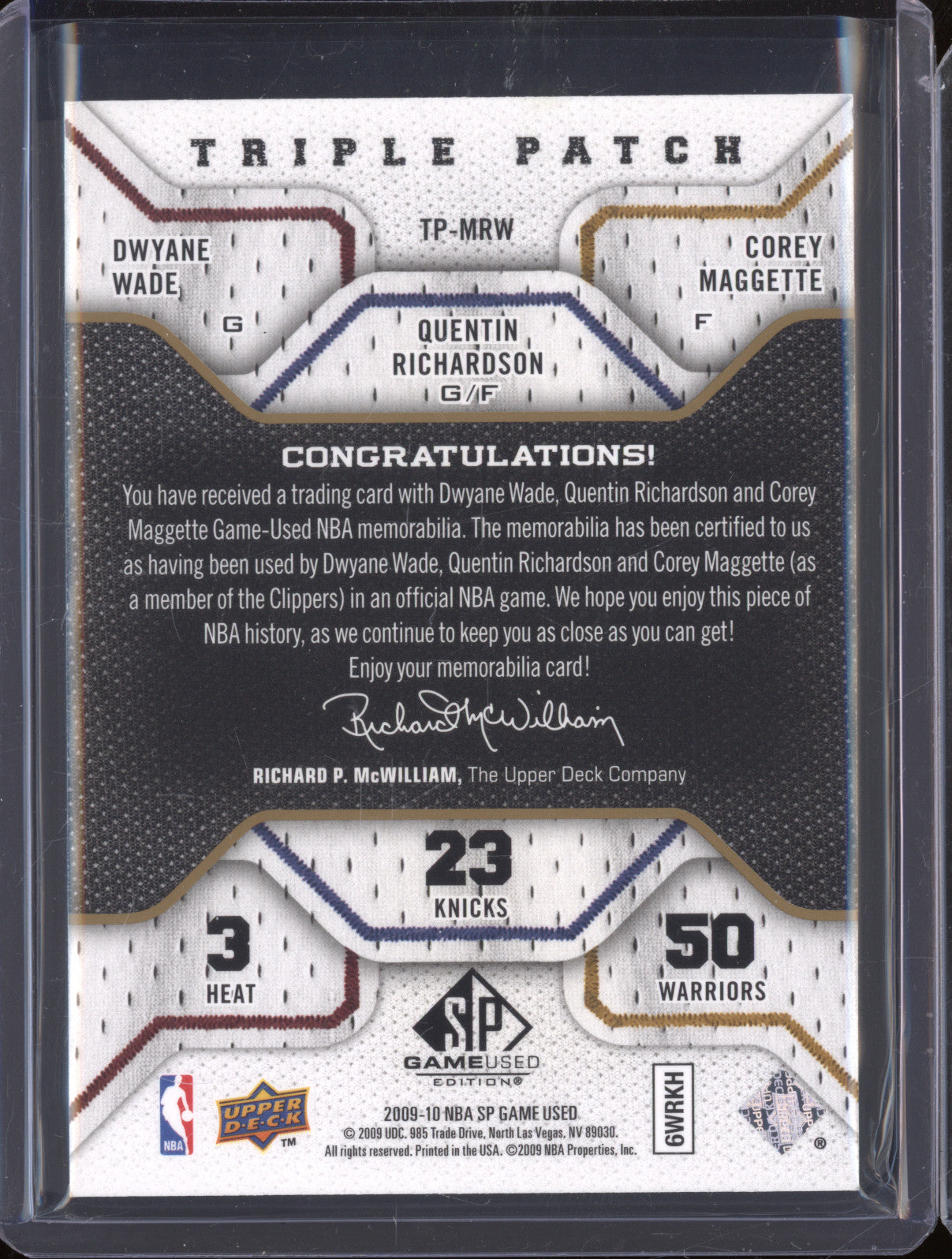 2009 Upper Deck SP Game Used TP-3P Corey Maggette Quentin Richardson Dwyane Wade
