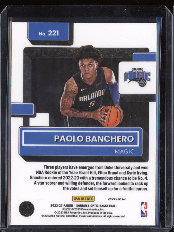 Paolo Banchero 2022-23 Panini Donruss Optic 221 Optic Red Sparkle RC