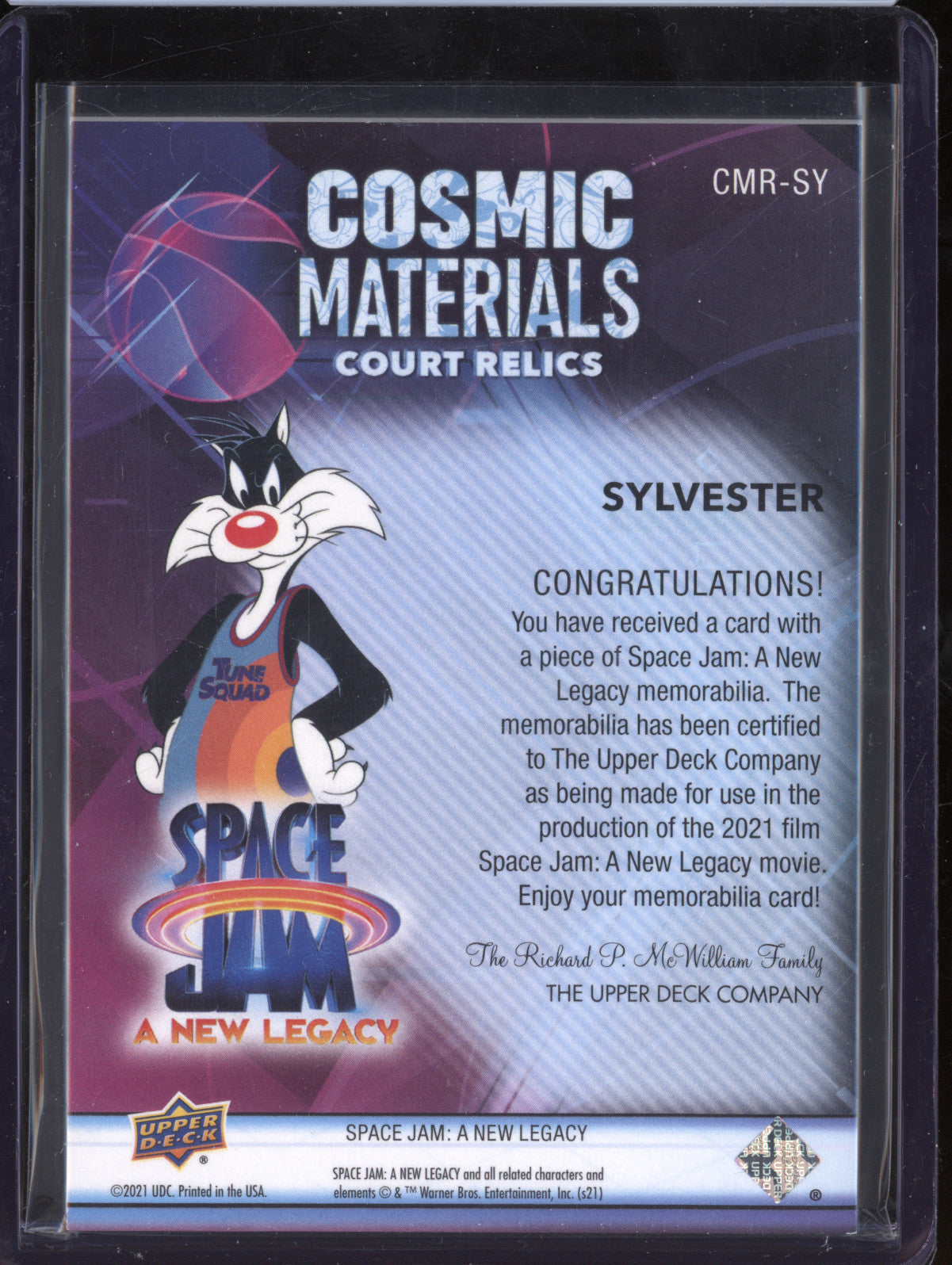 Sylvester 2021 Upper Deck Space Jam: A New Legacy Cosmic Materials Court Relics