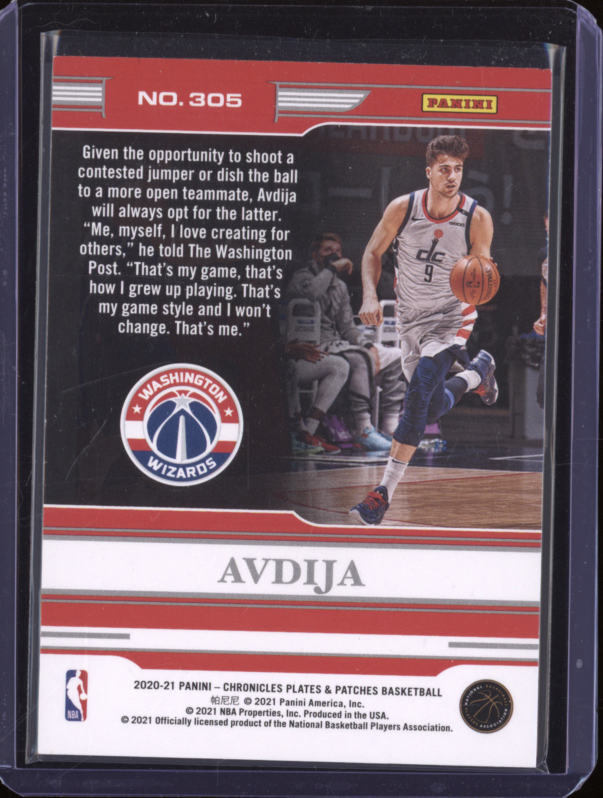 2020-21 Panini Chronicles 305 Deni Avdija Plates & Patches Blue RC 32/99