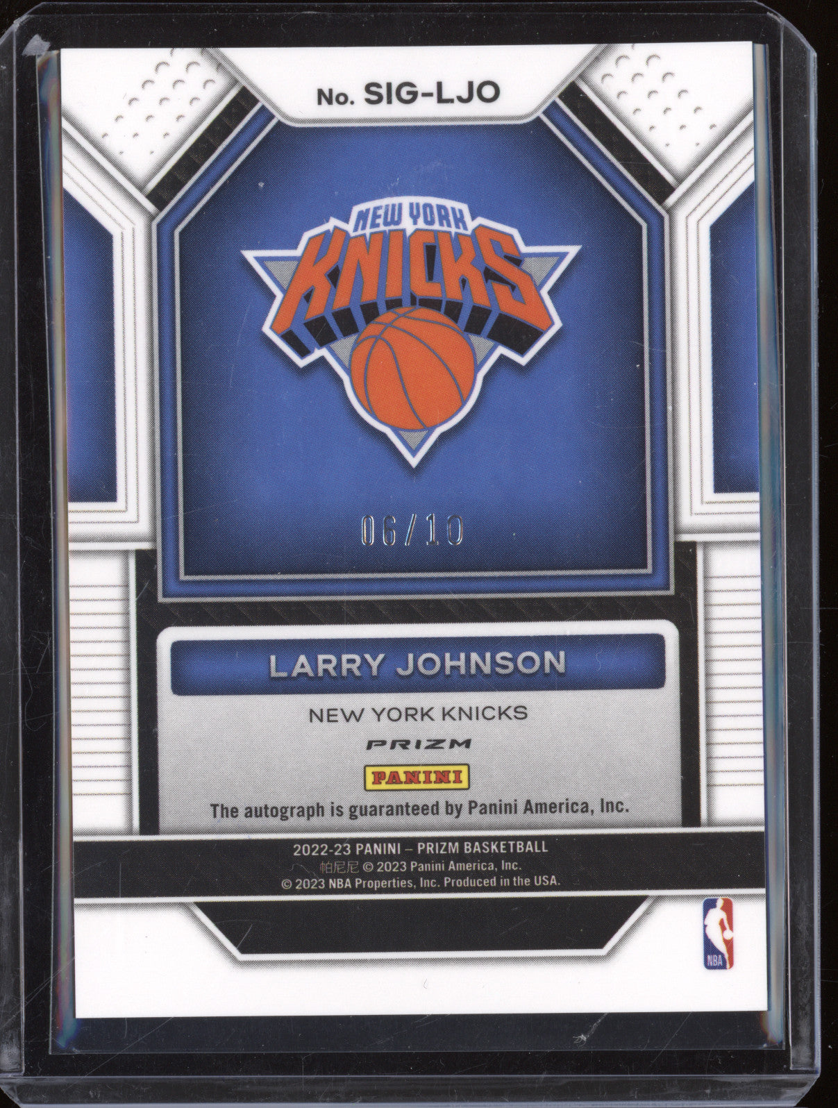 2022-23 Panini Prizm Signatures Larry Johnson Gold Auto 06/10