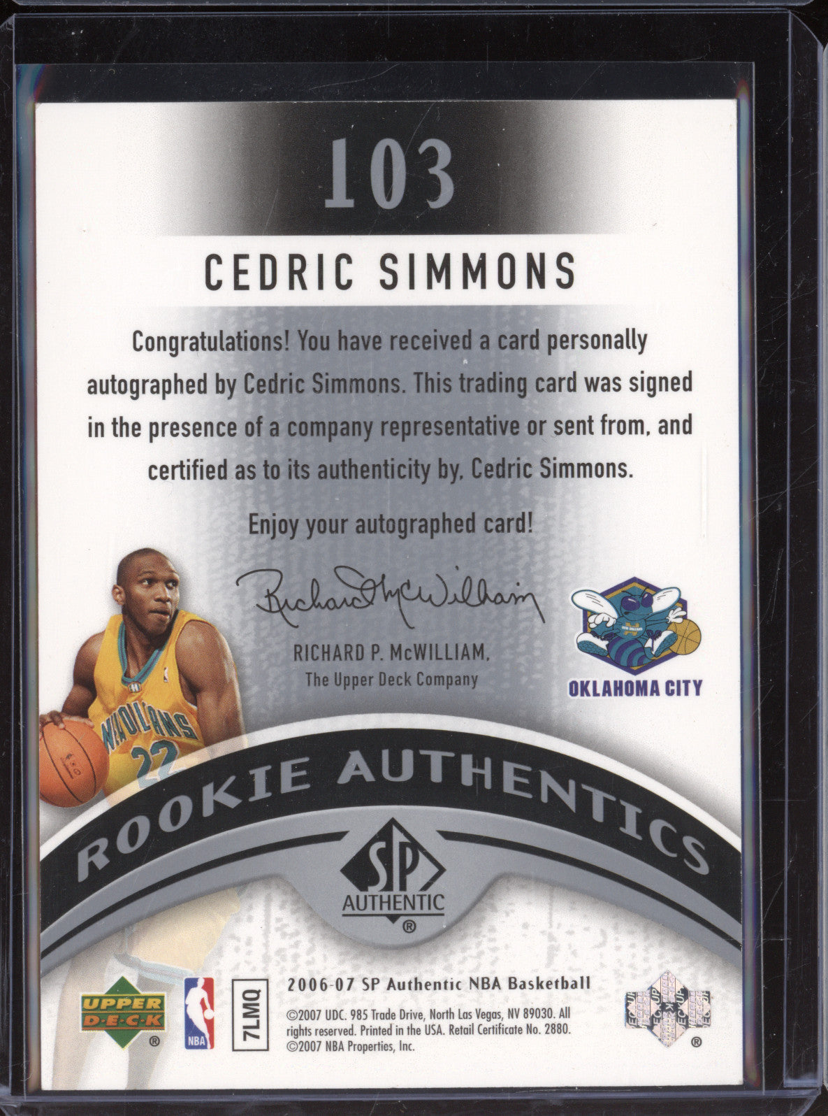 Cedric Simmons 2006-07 Upper Deck SP Authentic 103 Rookie Authentics Auto /999
