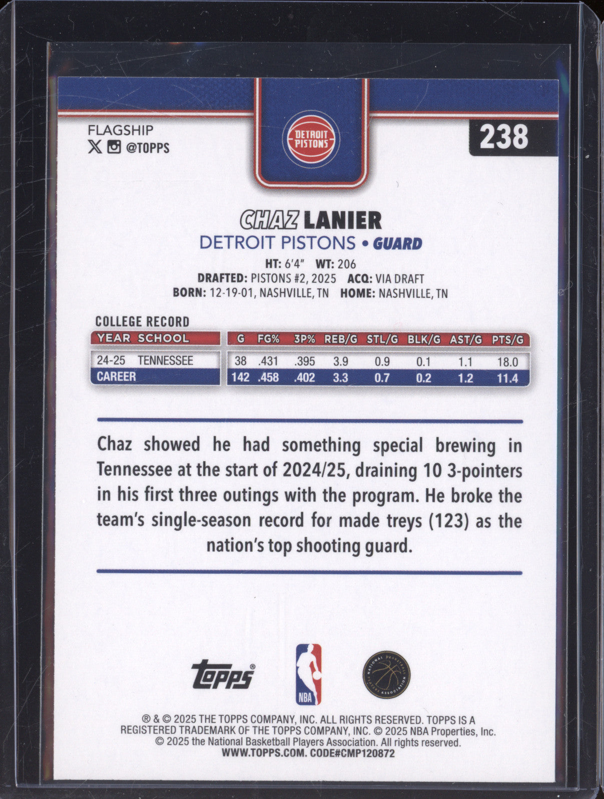 2025 NBA Basketball Topps 238 Chaz Lanier Rainbow Foilboard Holo Rookie RC