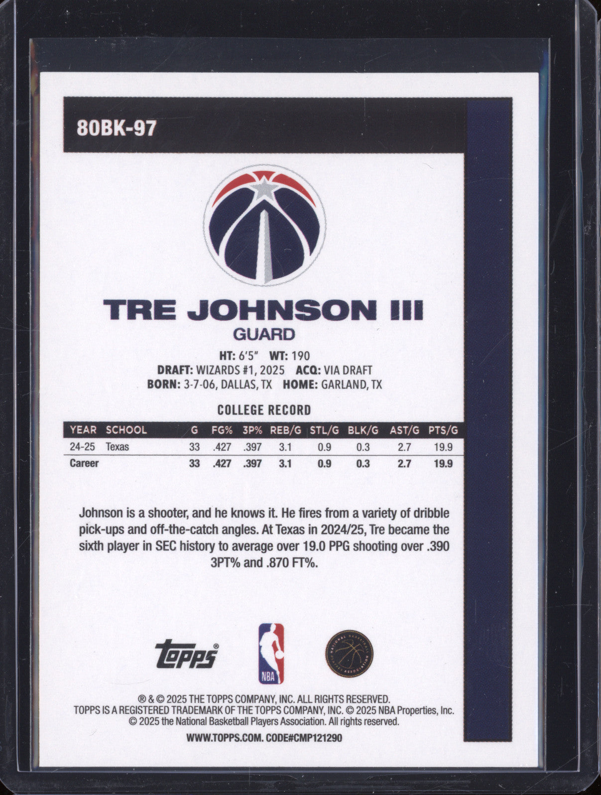 2025 NBA Basketball Topps 80BK-97 Tre Johnson III 1980-81 Rookie RC