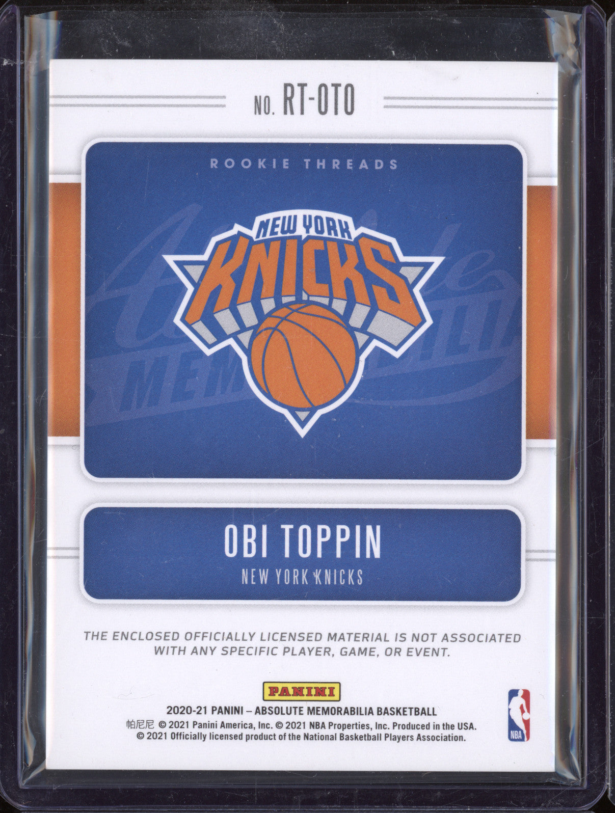 Obi Toppin 2020-21 Panini Absolute Memorabilia RT-OTO Rookie Threads Green RC /5