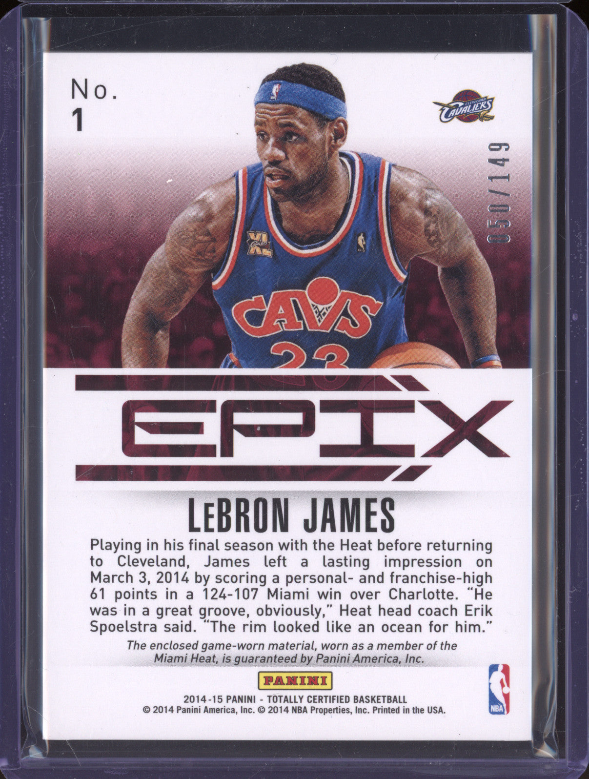 2014-15 Panini Totally Certified 1 Lebron James Epix 050/149