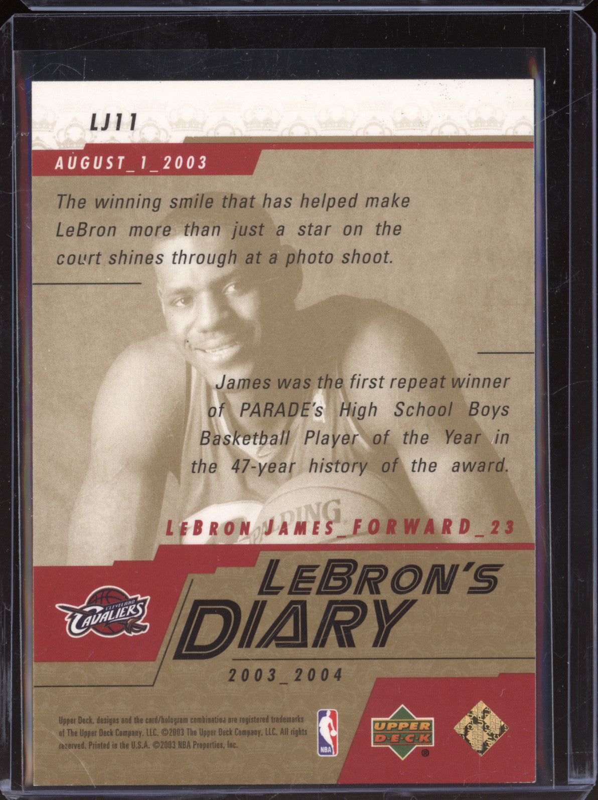 LeBron James 2003 Upper Deck LJ11 Diary