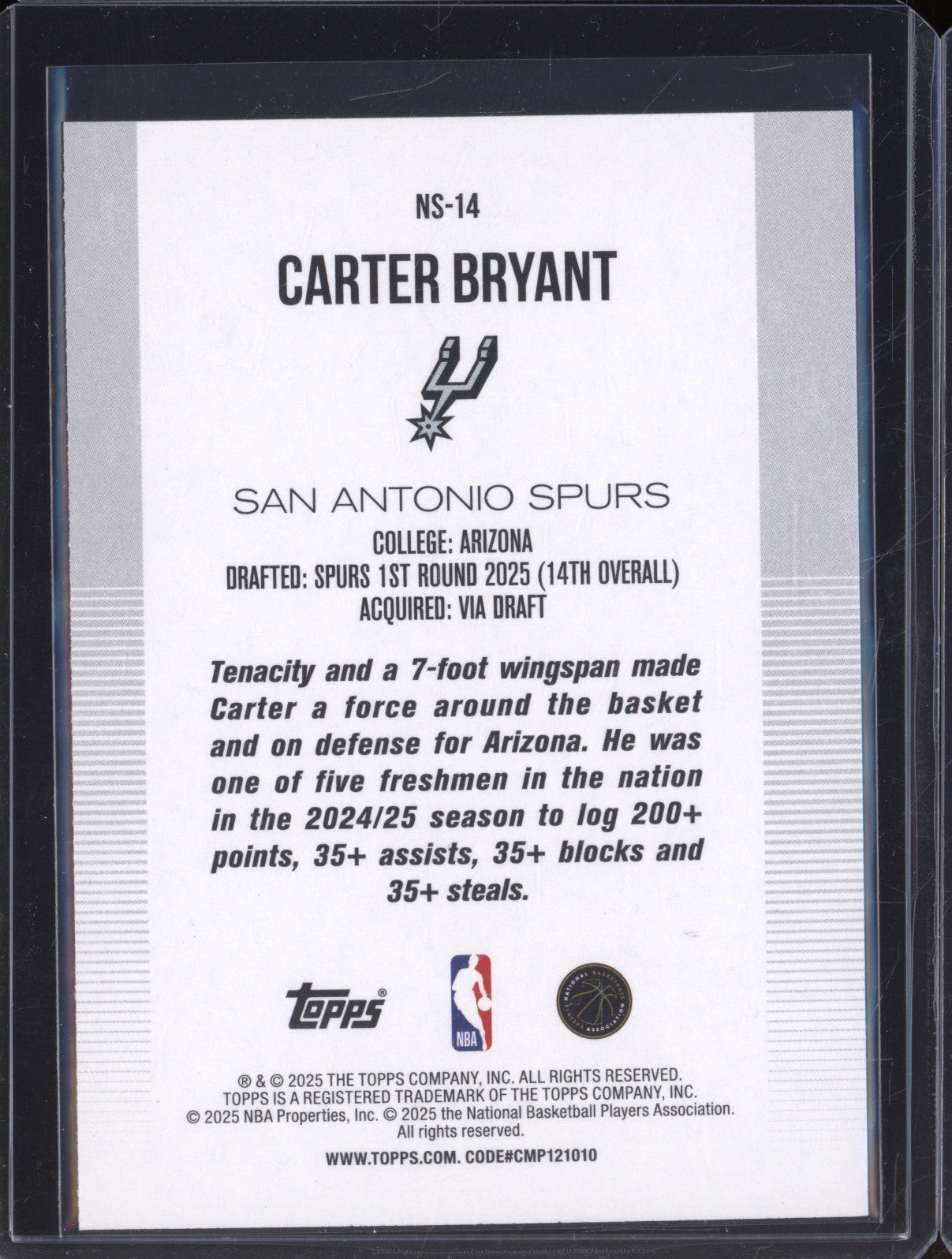 2025 NBA Basketball Topps NS-14 Carter Bryant New School Holo Rookie RC