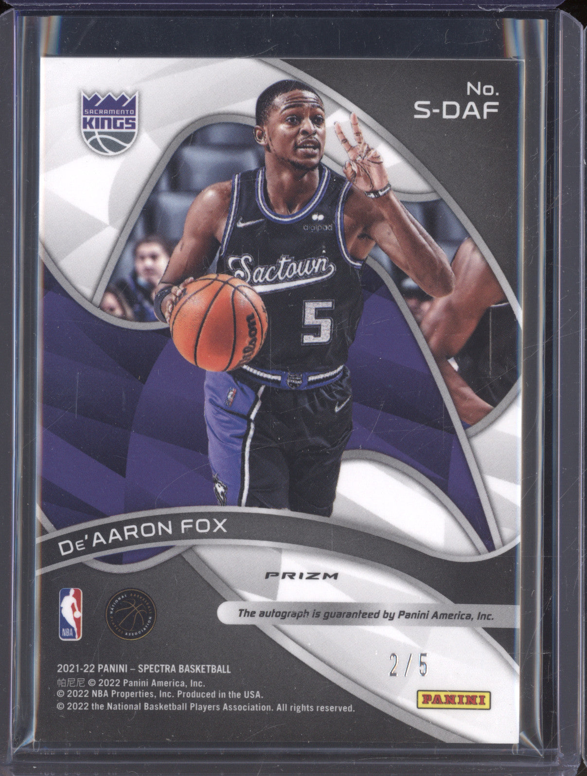 De'Aaron Fox 2021-22 Panini Spectra S-DAF Signatures Marble Prizm Auto /5
