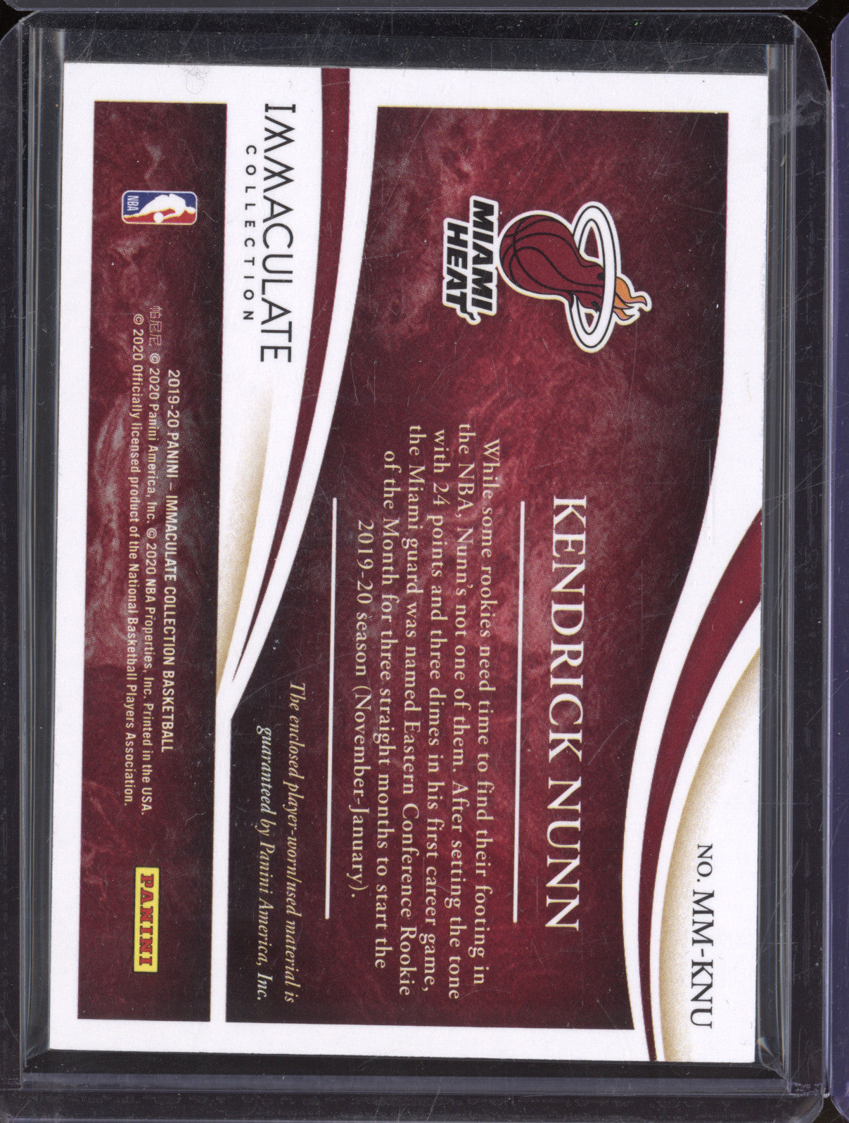 Kendrick Nunn 2019-20 Panini Immaculate MM-KNU Massive Memorabilia RC 9/25